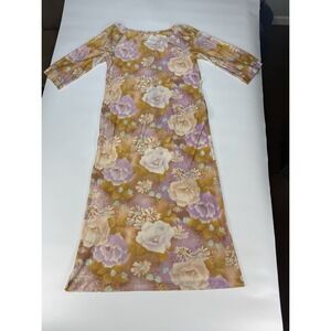 Loungees Floral Sheer Maxi Dress Women's Large Vintage Style Long Sleeve